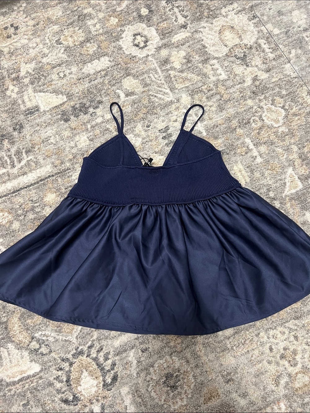 ZARA Navy Satin-Blend Ribbed Cami Top - Picture 2 of 2